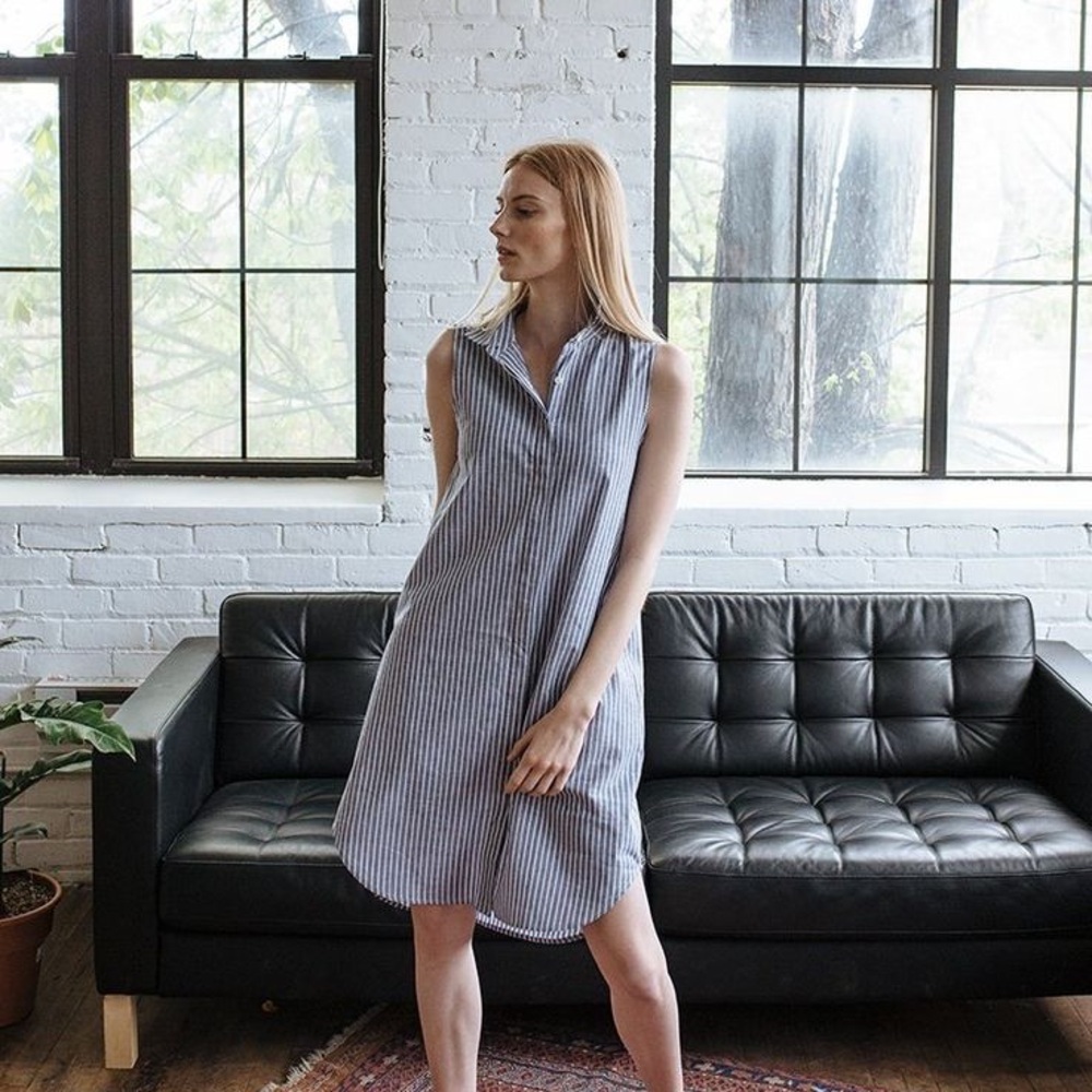 Tradlands Soleil Dress Navy Stripe Linen Cotton